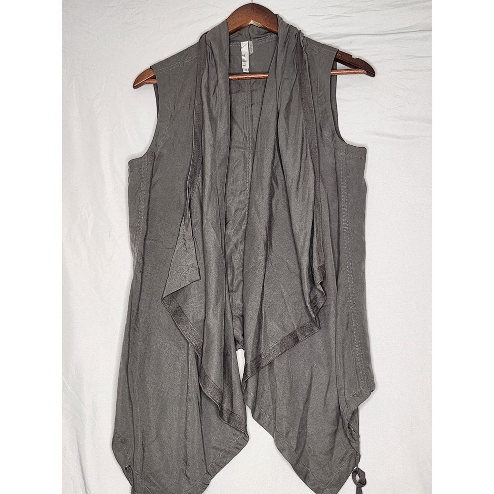 Miilla Clothing charcoal‎ vest 100% tencel Size Med.  very unique drawstring